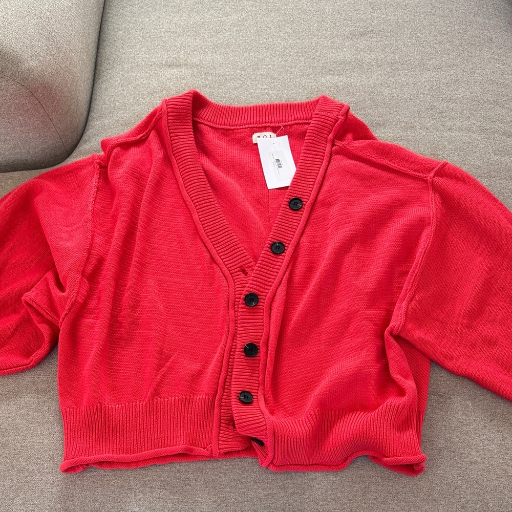 POL Red Slouchy Button-Up Sweater